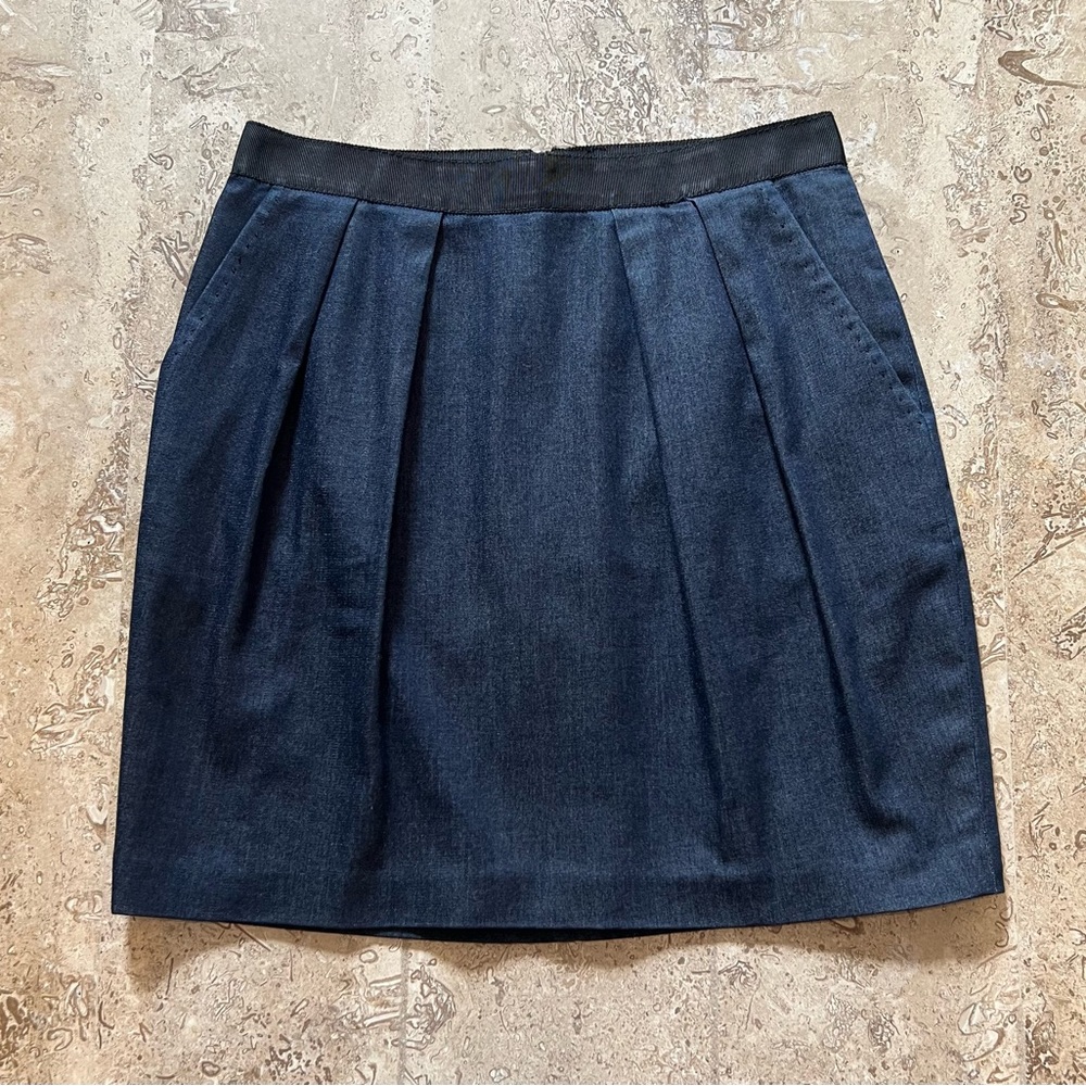 Tahari Dark Blue Mini Skirt with Black Waistband